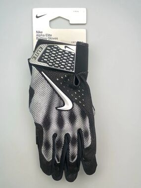 New Nike Alpha Elite Baseball Batting Gloves Black Silver Gray Men's Size Large